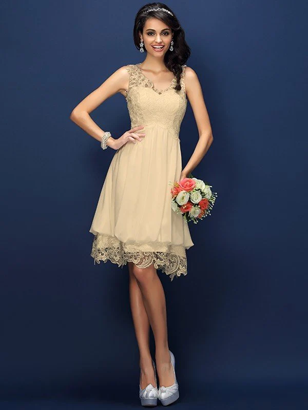 V-Neck Elegant Lace Sleeveless Short Bridesmaid Dresses - Image 12