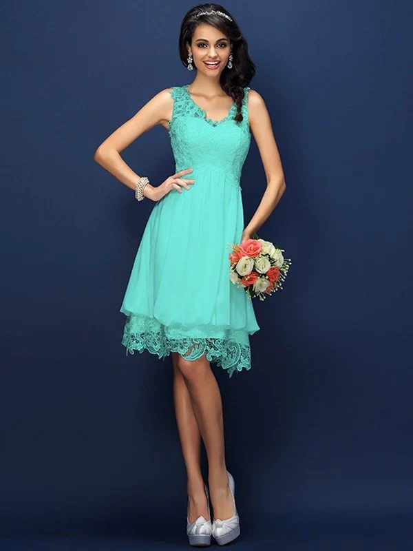 V-Neck Elegant Lace Sleeveless Short Bridesmaid Dresses - Image 15