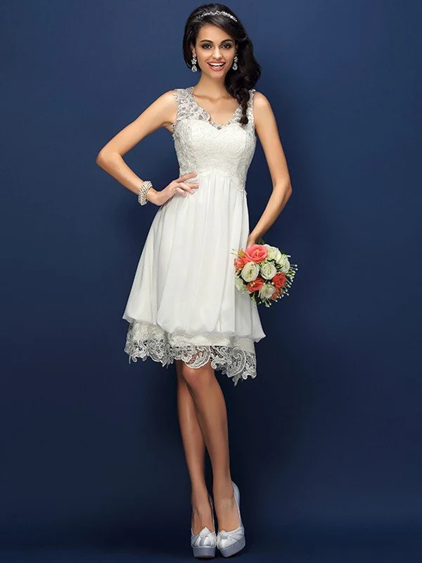 V-Neck Elegant Lace Sleeveless Short Bridesmaid Dresses - Image 16