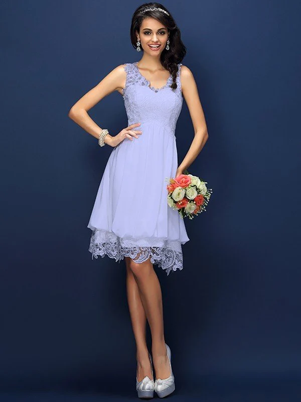 V-Neck Elegant Lace Sleeveless Short Bridesmaid Dresses - Image 17