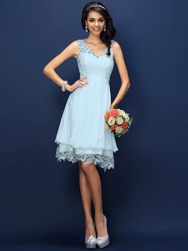 V-Neck Elegant Lace Sleeveless Short Bridesmaid Dresses - Image 18