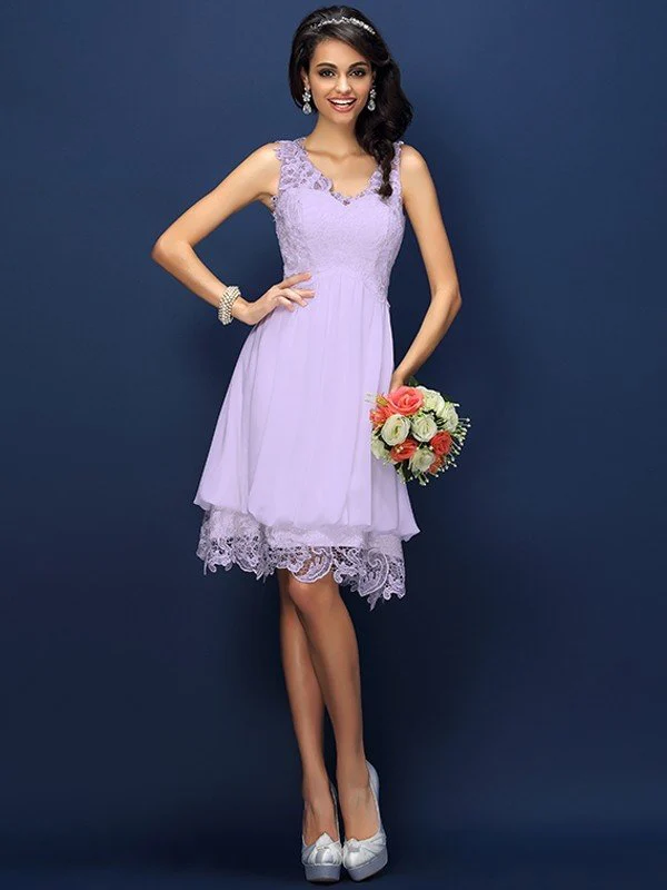 V-Neck Elegant Lace Sleeveless Short Bridesmaid Dresses - Image 19