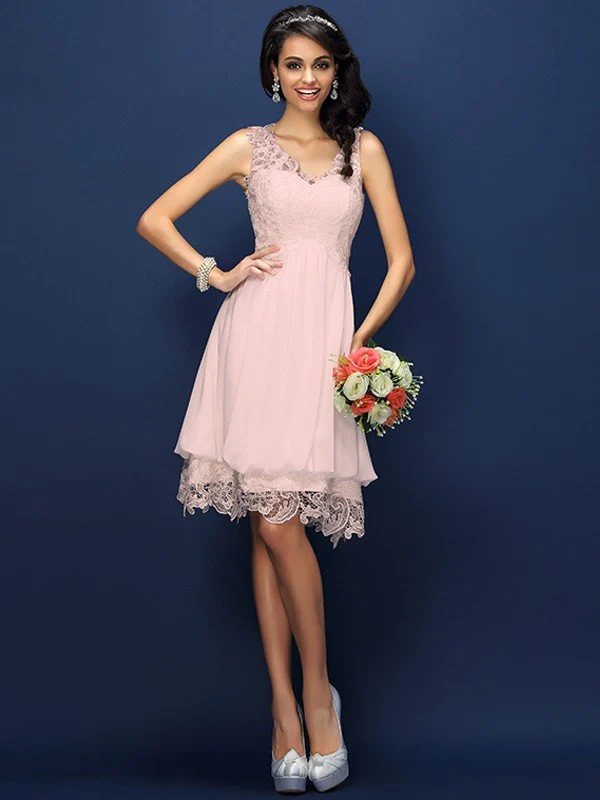 V-Neck Elegant Lace Sleeveless Short Bridesmaid Dresses - Image 21