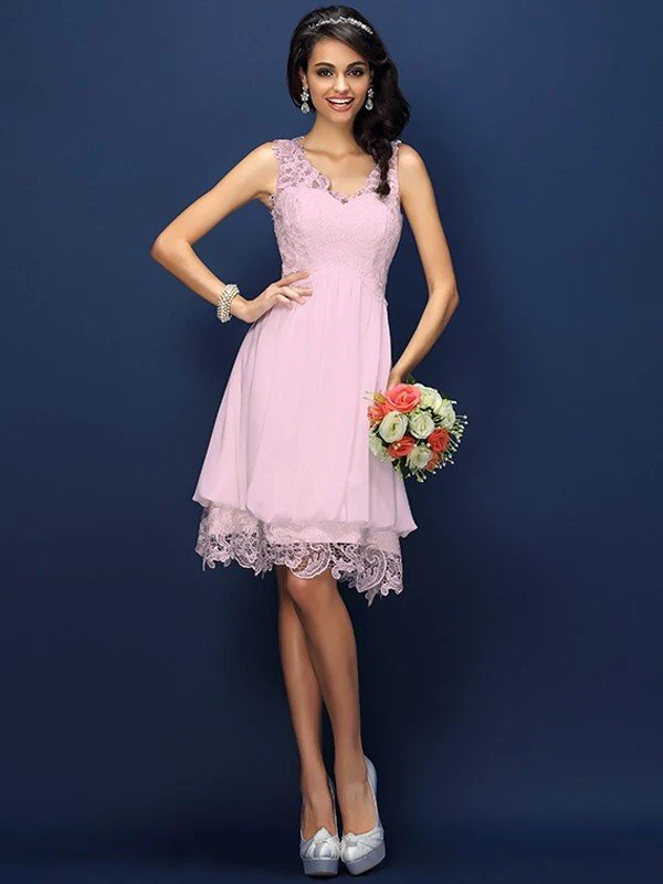 V-Neck Elegant Lace Sleeveless Short Bridesmaid Dresses - Image 22