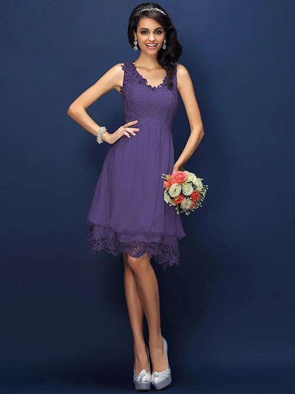 V-Neck Elegant Lace Sleeveless Short Bridesmaid Dresses - Image 24