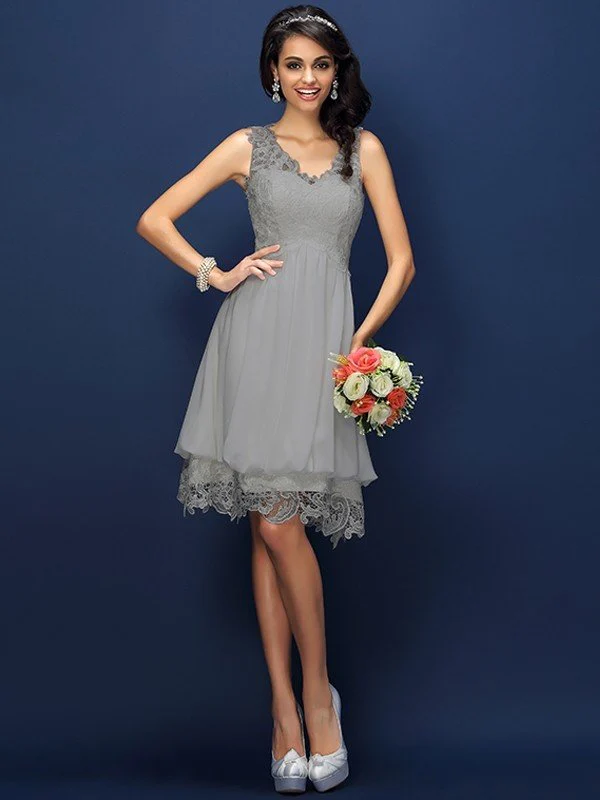 V-Neck Elegant Lace Sleeveless Short Bridesmaid Dresses - Image 27