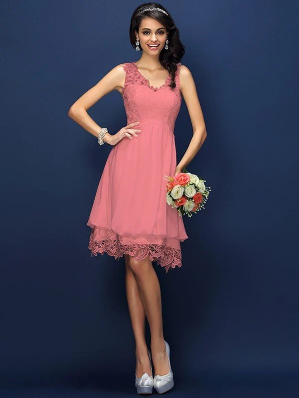 V-Neck Elegant Lace Sleeveless Short Bridesmaid Dresses - Image 28