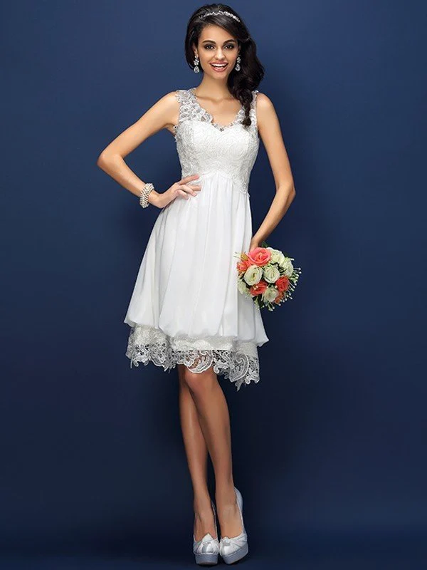V-Neck Elegant Lace Sleeveless Short Bridesmaid Dresses - Image 29
