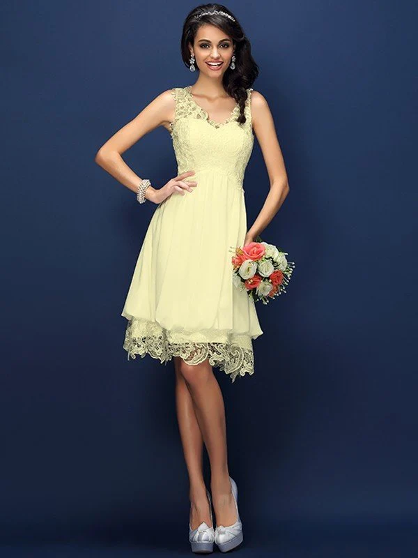 V-Neck Elegant Lace Sleeveless Short Bridesmaid Dresses - Image 8