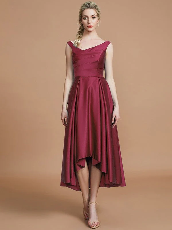 V-Neck Elegant Satin Asymmetrical Sleeveless Bridesmaid Dresses - Image 10