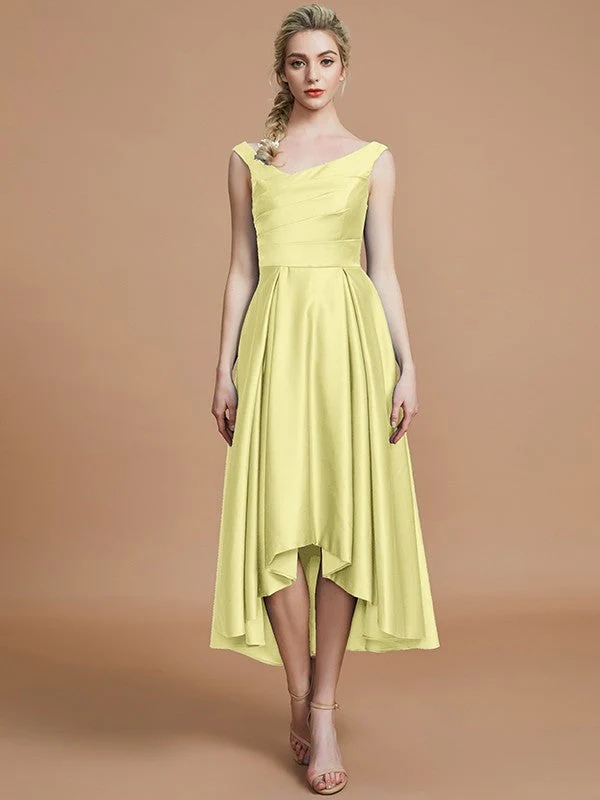 V-Neck Elegant Satin Asymmetrical Sleeveless Bridesmaid Dresses - Image 13