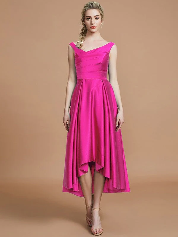 V-Neck Elegant Satin Asymmetrical Sleeveless Bridesmaid Dresses - Image 16