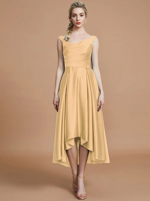 V-Neck Elegant Satin Asymmetrical Sleeveless Bridesmaid Dresses - Image 17