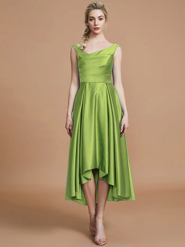 V-Neck Elegant Satin Asymmetrical Sleeveless Bridesmaid Dresses - Image 19