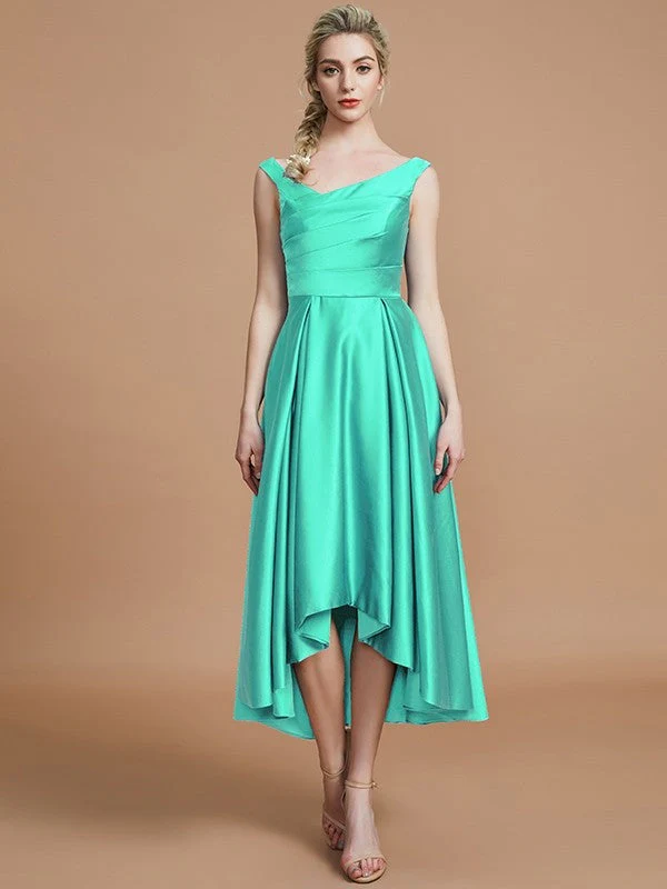 V-Neck Elegant Satin Asymmetrical Sleeveless Bridesmaid Dresses - Image 20