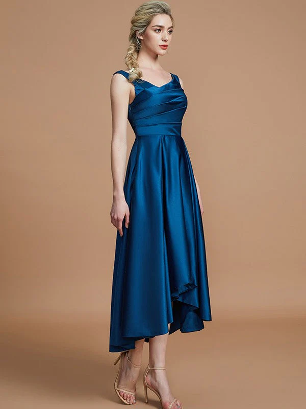V-Neck Elegant Satin Asymmetrical Sleeveless Bridesmaid Dresses - Image 3