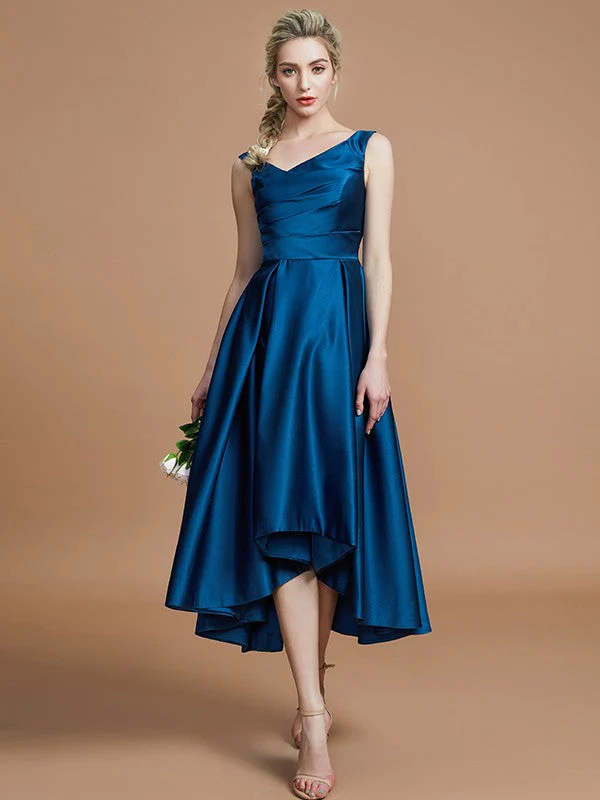 V-Neck Elegant Satin Asymmetrical Sleeveless Bridesmaid Dresses - Image 6