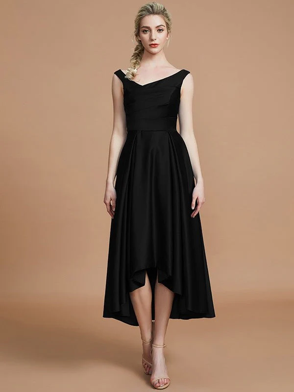 V-Neck Elegant Satin Asymmetrical Sleeveless Bridesmaid Dresses - Image 7