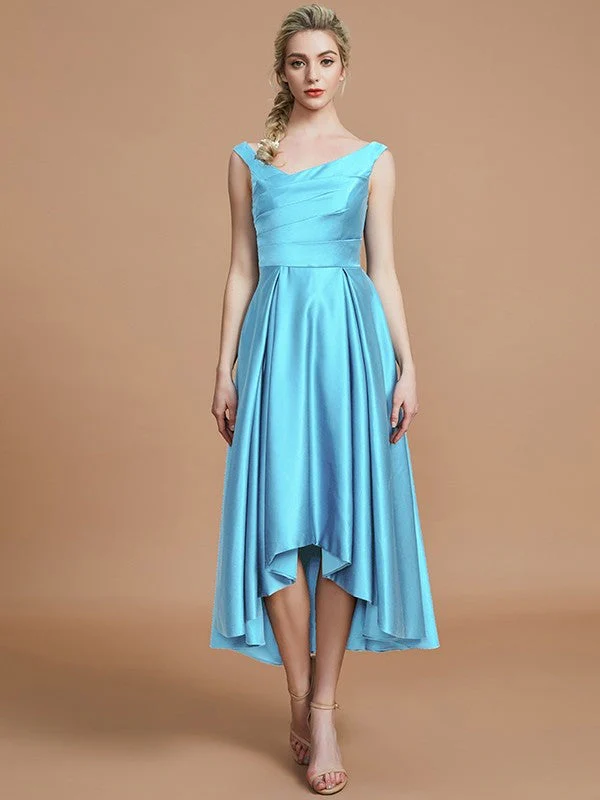 V-Neck Elegant Satin Asymmetrical Sleeveless Bridesmaid Dresses - Image 8