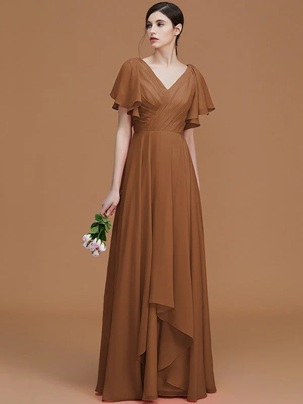 V-Neck Elegant Short Sleeves Ruched Chiffon Bridesmaid Dresses - Image 10