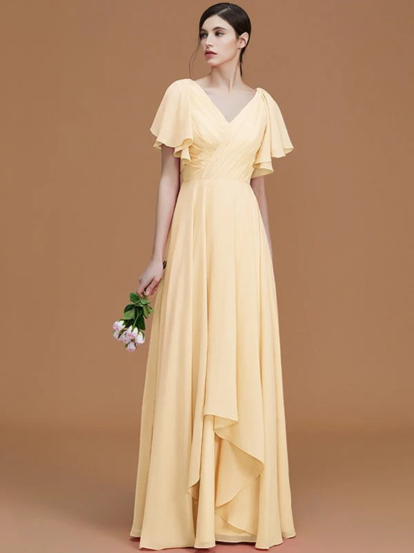 V-Neck Elegant Short Sleeves Ruched Chiffon Bridesmaid Dresses - Image 12