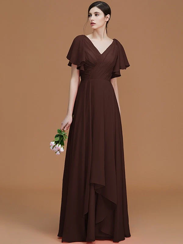 V-Neck Elegant Short Sleeves Ruched Chiffon Bridesmaid Dresses - Image 13