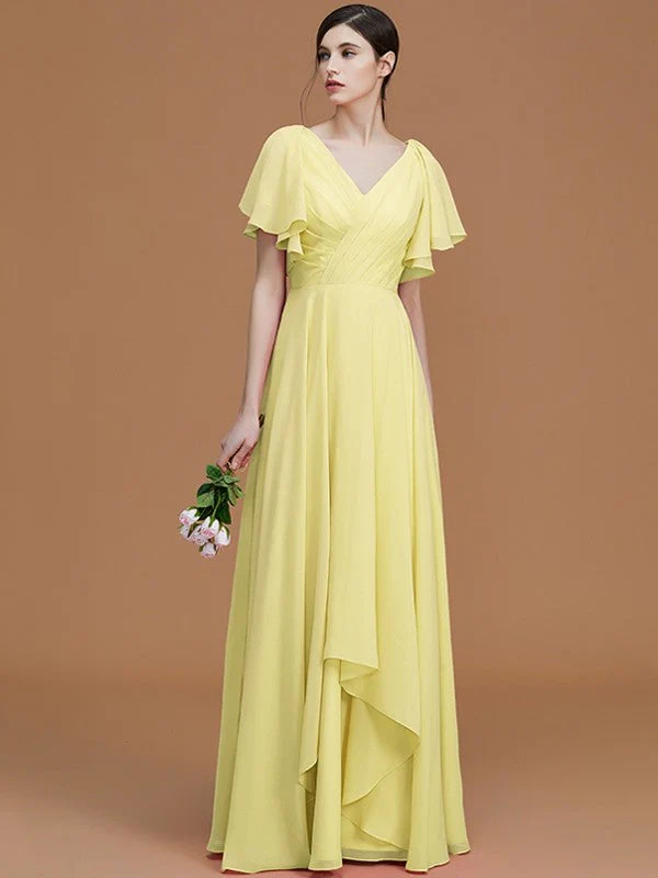 V-Neck Elegant Short Sleeves Ruched Chiffon Bridesmaid Dresses - Image 14