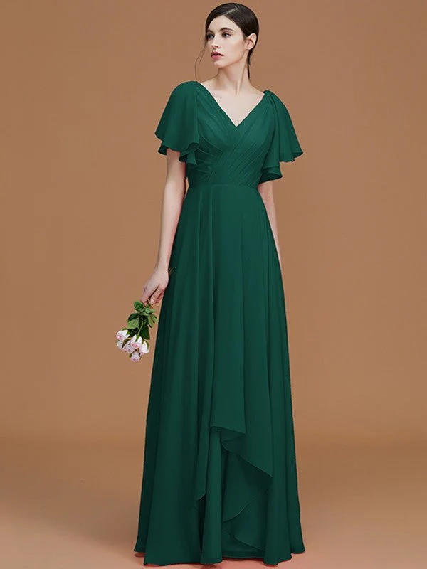 V-Neck Elegant Short Sleeves Ruched Chiffon Bridesmaid Dresses - Image 15