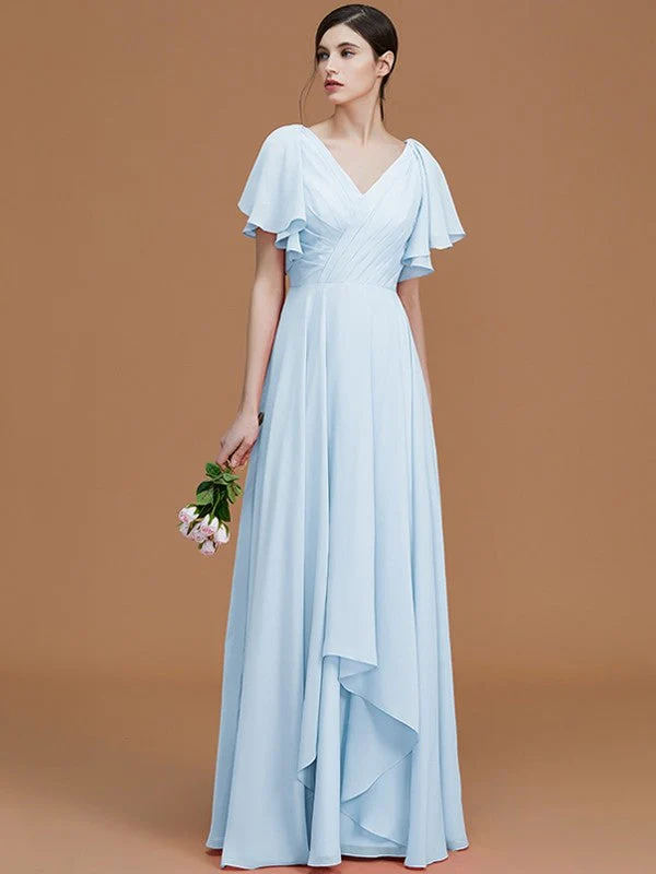 V-Neck Elegant Short Sleeves Ruched Chiffon Bridesmaid Dresses - Image 24