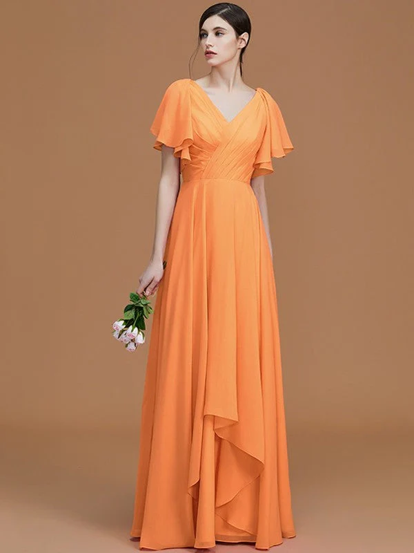 V-Neck Elegant Short Sleeves Ruched Chiffon Bridesmaid Dresses - Image 26