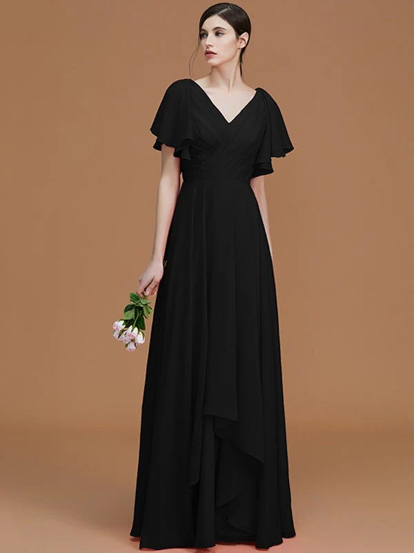 V-Neck Elegant Short Sleeves Ruched Chiffon Bridesmaid Dresses - Image 8