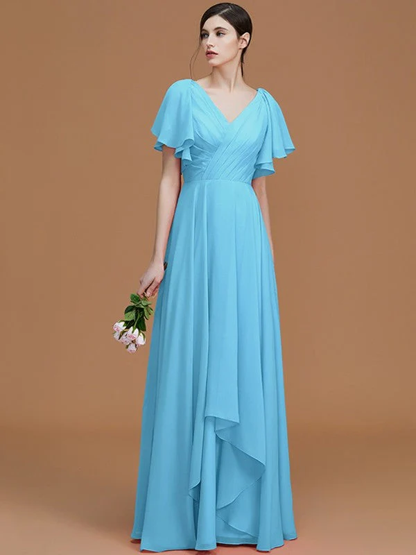 V-Neck Elegant Short Sleeves Ruched Chiffon Bridesmaid Dresses - Image 9