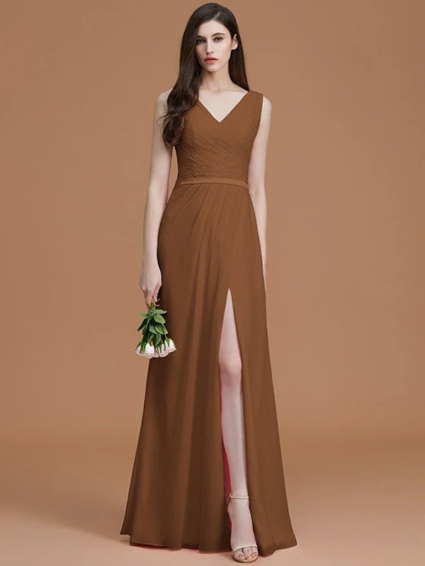 V-Neck Elegant Sleeveless Ruched Chiffon Bridesmaid Dresses - Image 10