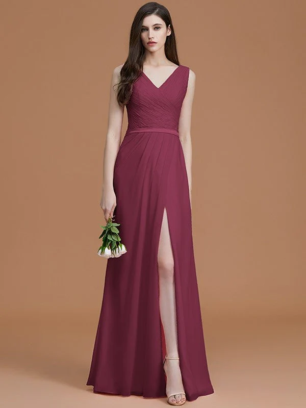 V-Neck Elegant Sleeveless Ruched Chiffon Bridesmaid Dresses - Image 11