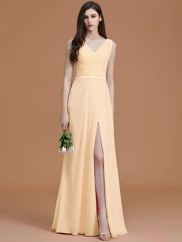 V-Neck Elegant Sleeveless Ruched Chiffon Bridesmaid Dresses - Image 12