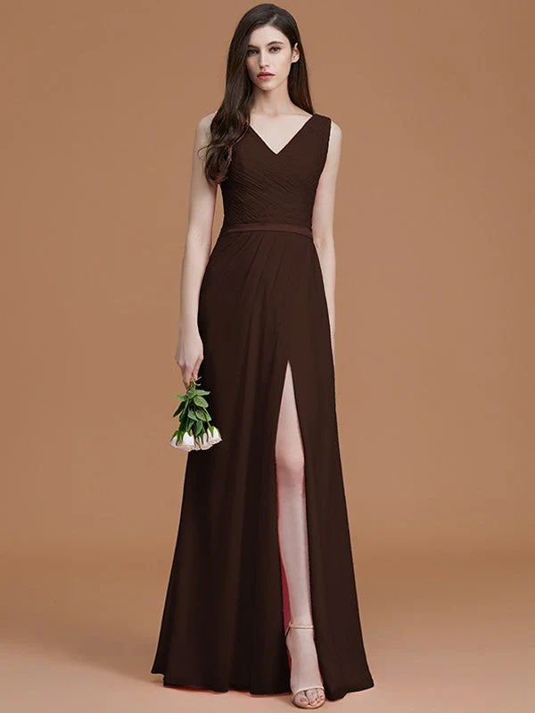 V-Neck Elegant Sleeveless Ruched Chiffon Bridesmaid Dresses - Image 13