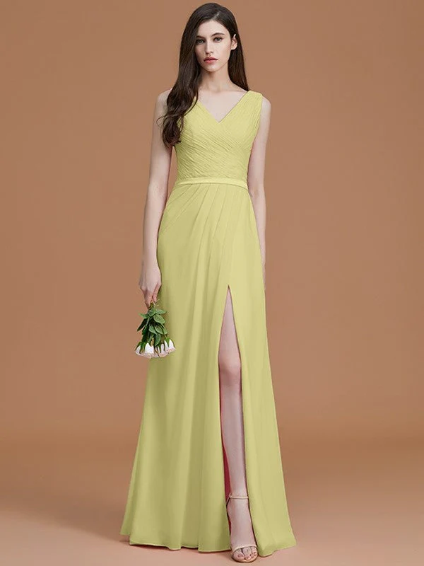 V-Neck Elegant Sleeveless Ruched Chiffon Bridesmaid Dresses - Image 14