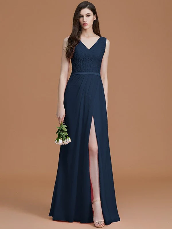 V-Neck Elegant Sleeveless Ruched Chiffon Bridesmaid Dresses - Image 16
