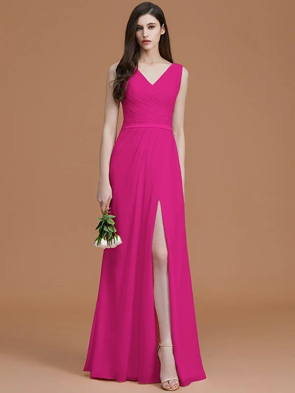 V-Neck Elegant Sleeveless Ruched Chiffon Bridesmaid Dresses - Image 17