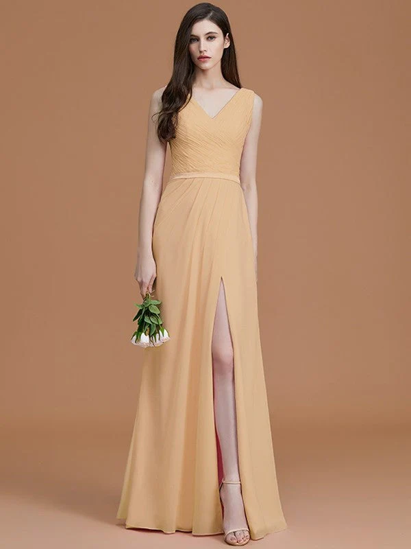 V-Neck Elegant Sleeveless Ruched Chiffon Bridesmaid Dresses - Image 18