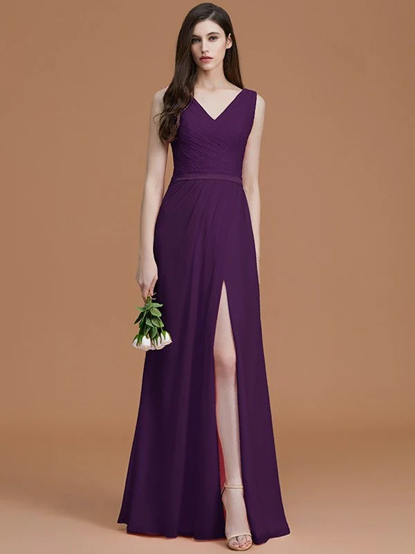 V-Neck Elegant Sleeveless Ruched Chiffon Bridesmaid Dresses - Image 19