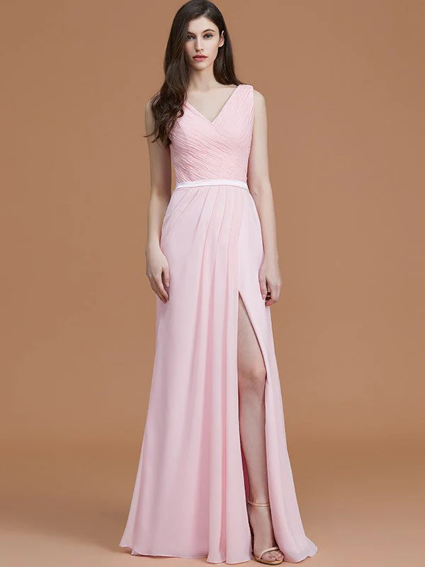 V-Neck Elegant Sleeveless Ruched Chiffon Bridesmaid Dresses - Image 2