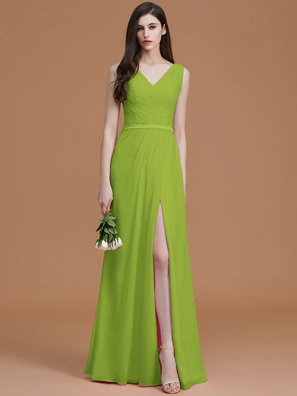 V-Neck Elegant Sleeveless Ruched Chiffon Bridesmaid Dresses - Image 20