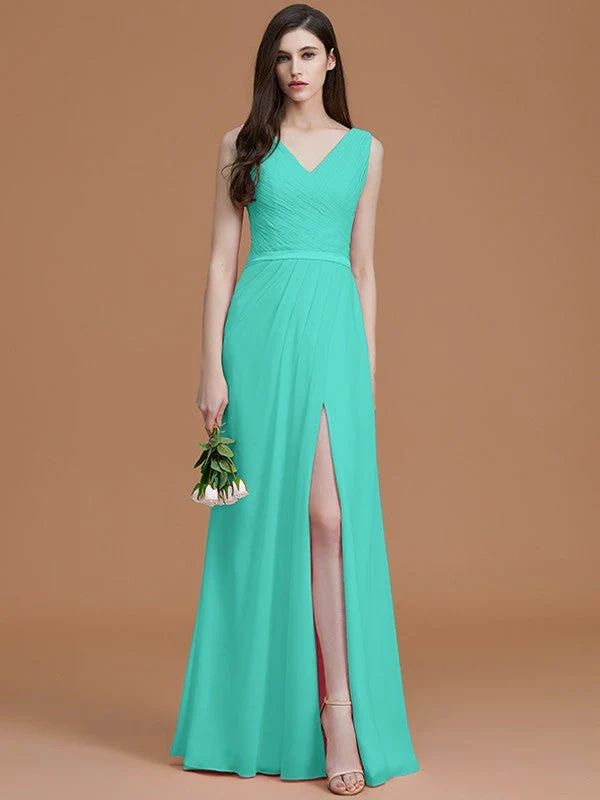 V-Neck Elegant Sleeveless Ruched Chiffon Bridesmaid Dresses - Image 21