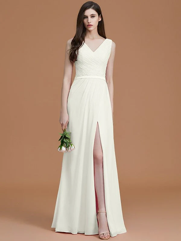 V-Neck Elegant Sleeveless Ruched Chiffon Bridesmaid Dresses - Image 22