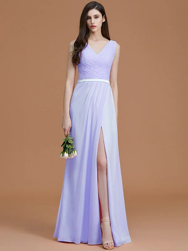 V-Neck Elegant Sleeveless Ruched Chiffon Bridesmaid Dresses - Image 23