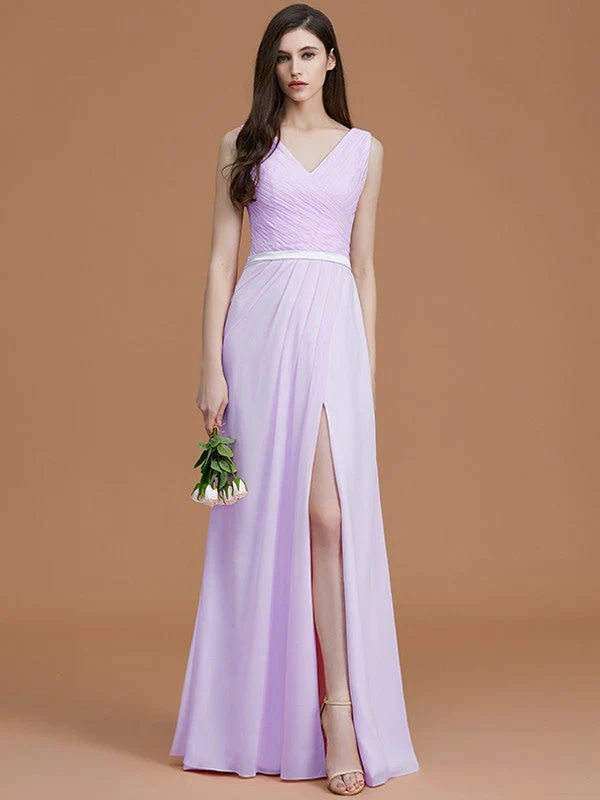 V-Neck Elegant Sleeveless Ruched Chiffon Bridesmaid Dresses - Image 25