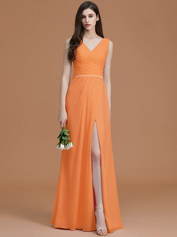 V-Neck Elegant Sleeveless Ruched Chiffon Bridesmaid Dresses - Image 26