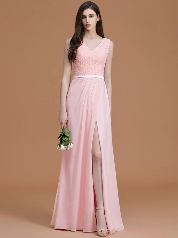V-Neck Elegant Sleeveless Ruched Chiffon Bridesmaid Dresses - Image 27