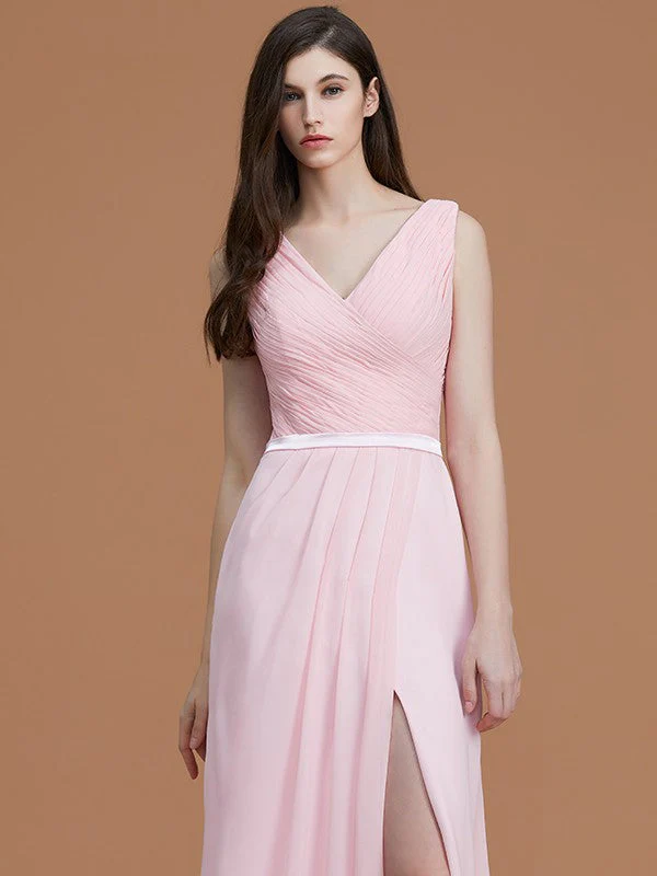 V-Neck Elegant Sleeveless Ruched Chiffon Bridesmaid Dresses - Image 3